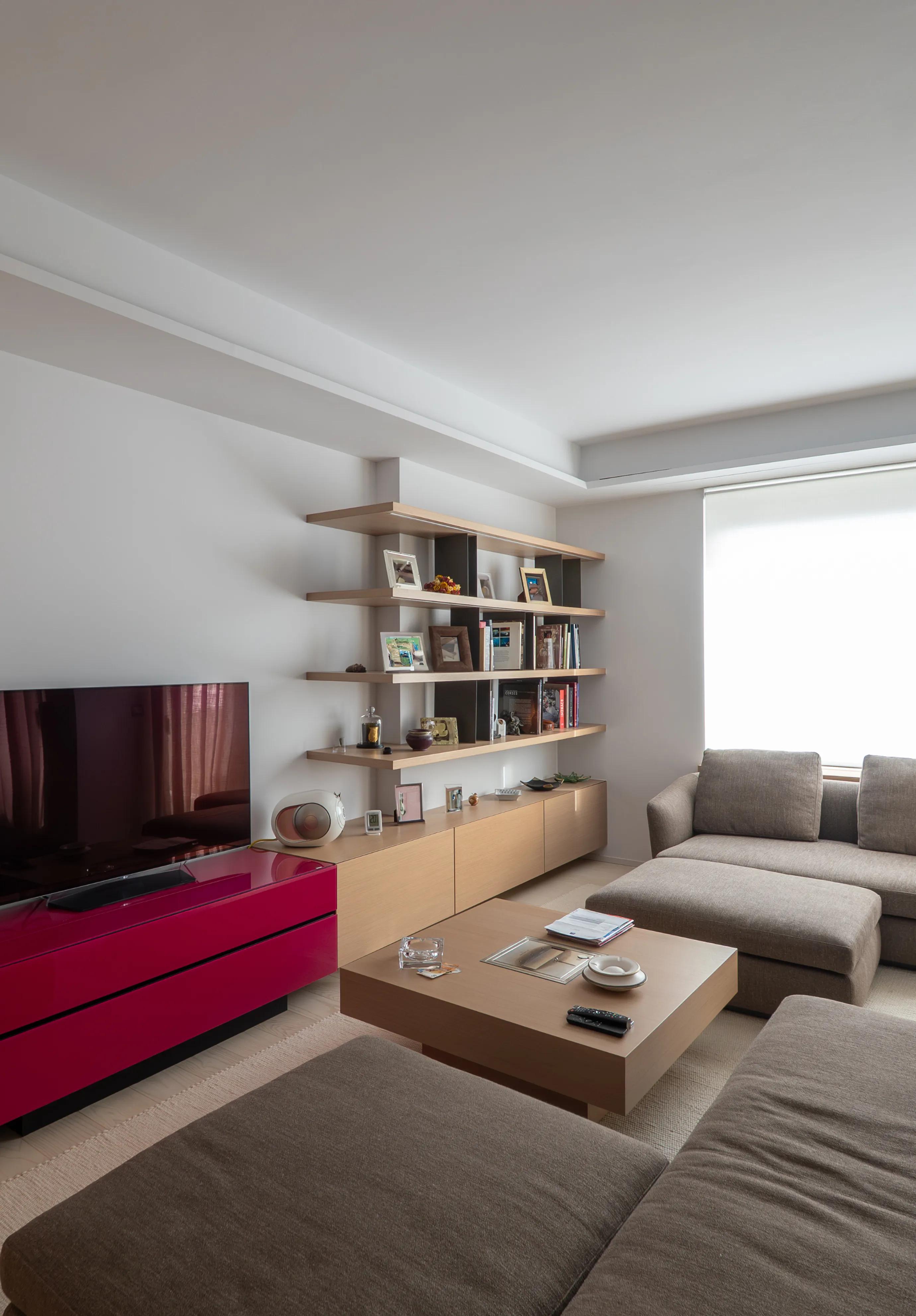 salon contemporain meuble tv bibliotheque integree